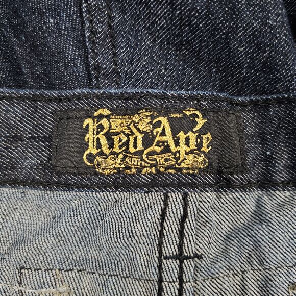 Red Ape Authentics Blue Baggy Jeans Size 46 Embroidered Pockets Distressed Wash - Picture 5 of 7